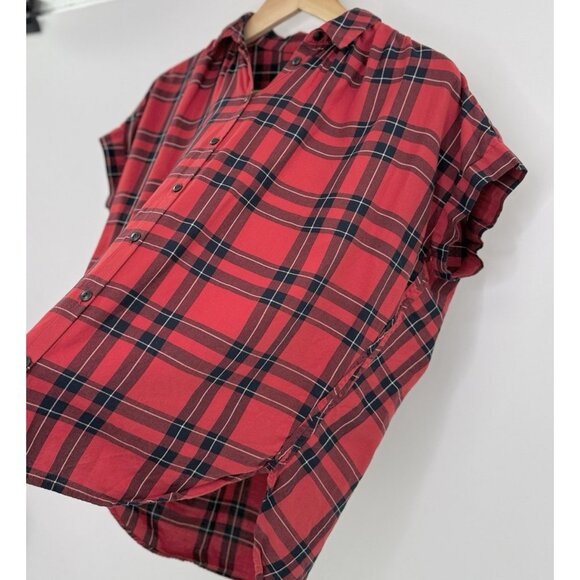 Madewell Red Button Front Collared Plaid Cap Sleeve Blouse Sz Sm, Preppy Boho - Picture 4 of 9